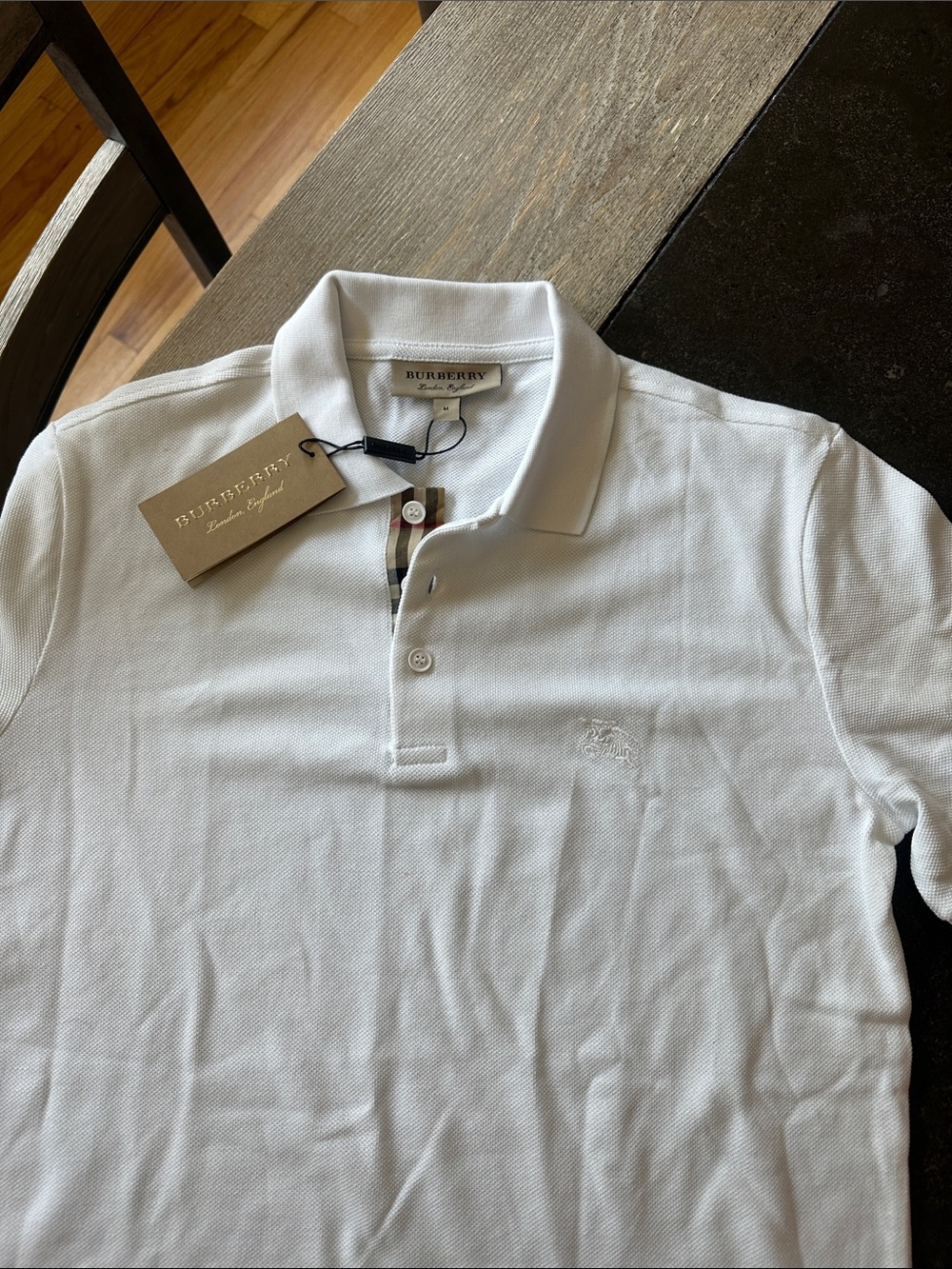 Burberry White Polo with Check Placket Accent
